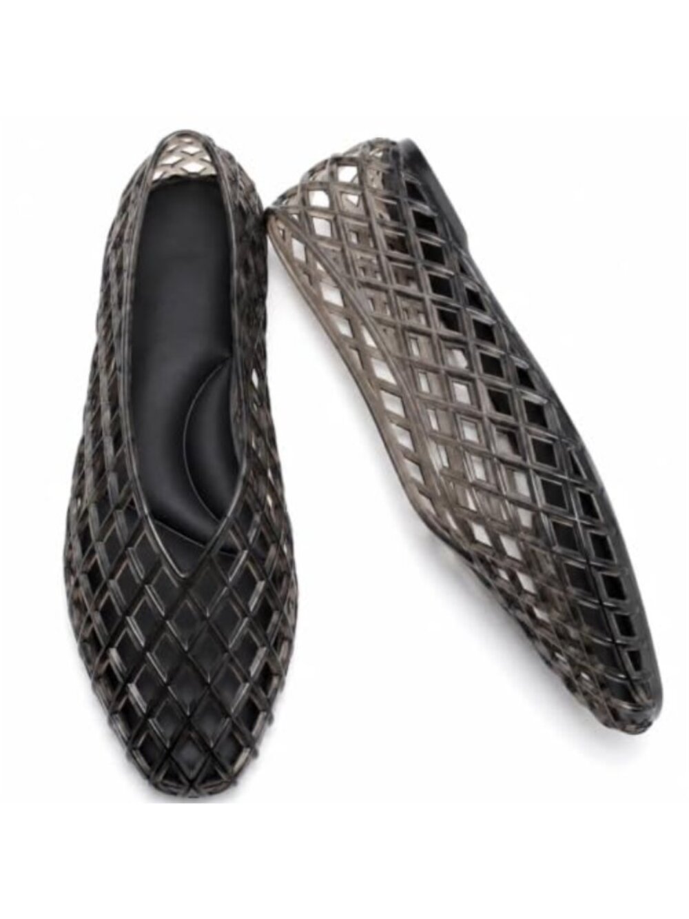 Women's PVC Jelly Flats Sandals Slip On Lattice Hollow Pointed Toe Beach Summer
